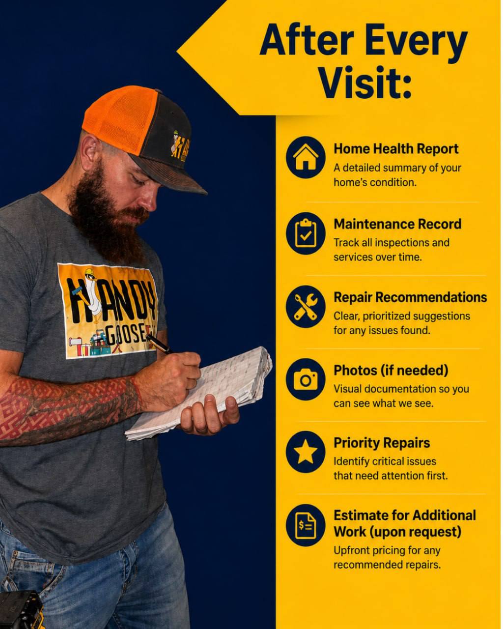 HandyGoose technician preparing a home health report after a visit